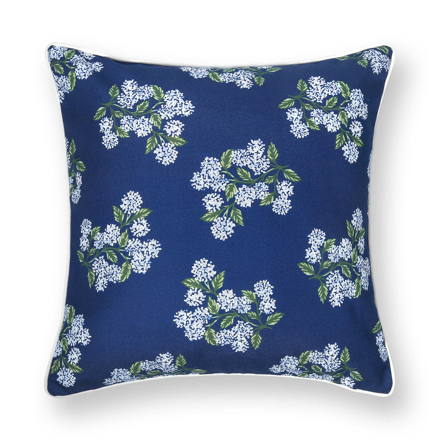 Coastal Indoor Outdoor Throw Pillow Cover Only, Hydrangea Flower, Navy Blue, 20