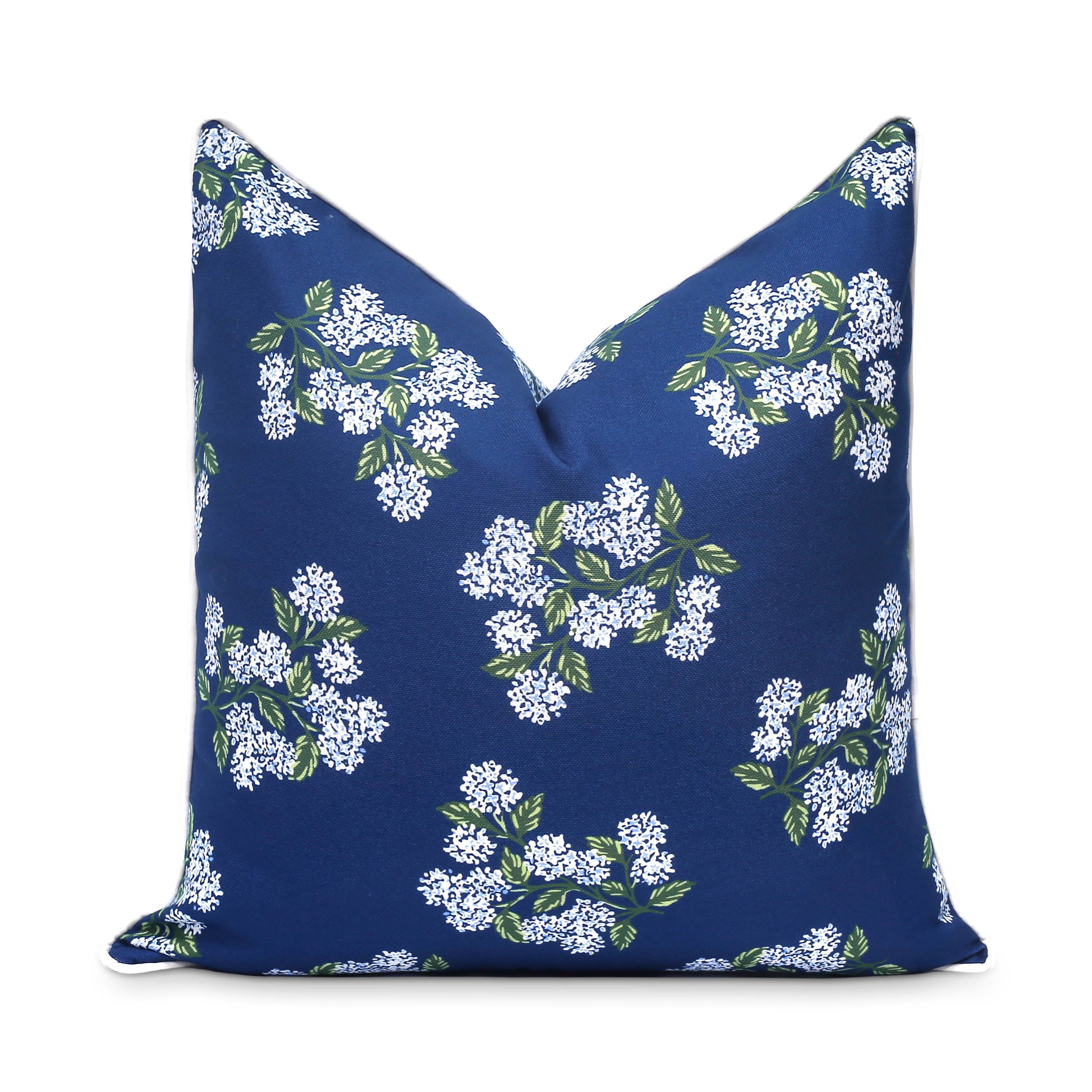 Coastal Navy Outdoor Pillow Cover, Hydrangea Flower, Navy Blue, 20