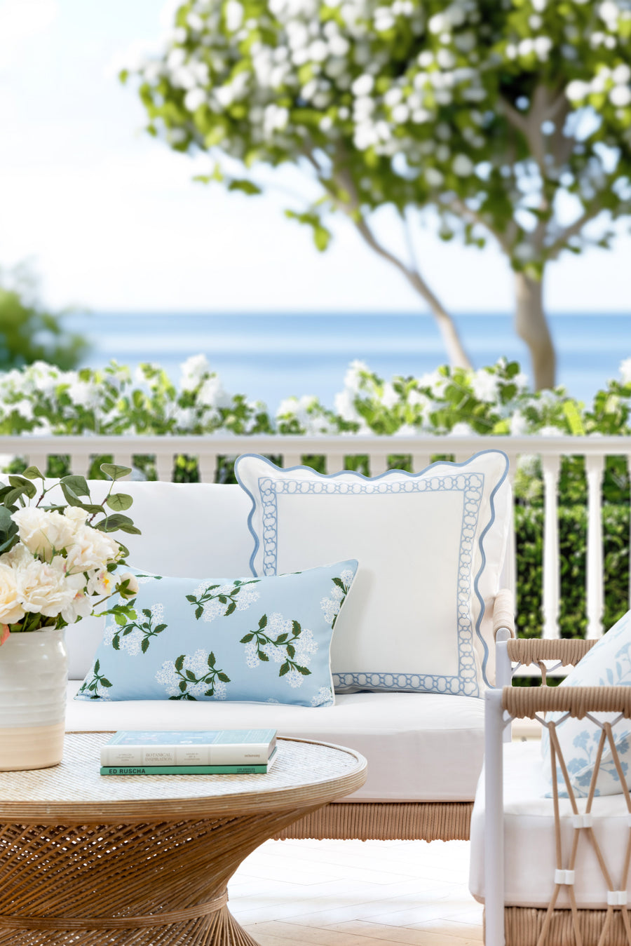 Coastal Indoor Outdoor Lumbar Pillow Cover Only, Hydrangea Flower A, Baby Blue, 12