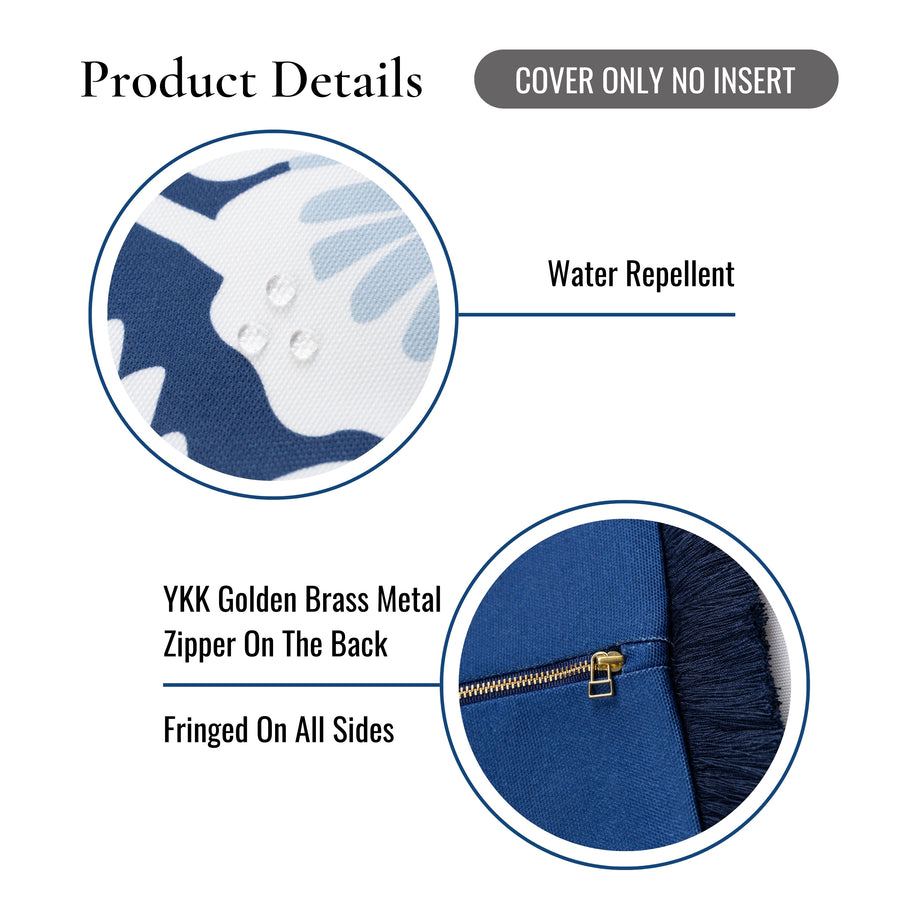 Coastal Indoor Outdoor Lumbar Pillow Cover Only, Tropical Hisbucs Flowers, Navy Baby Blue, 12