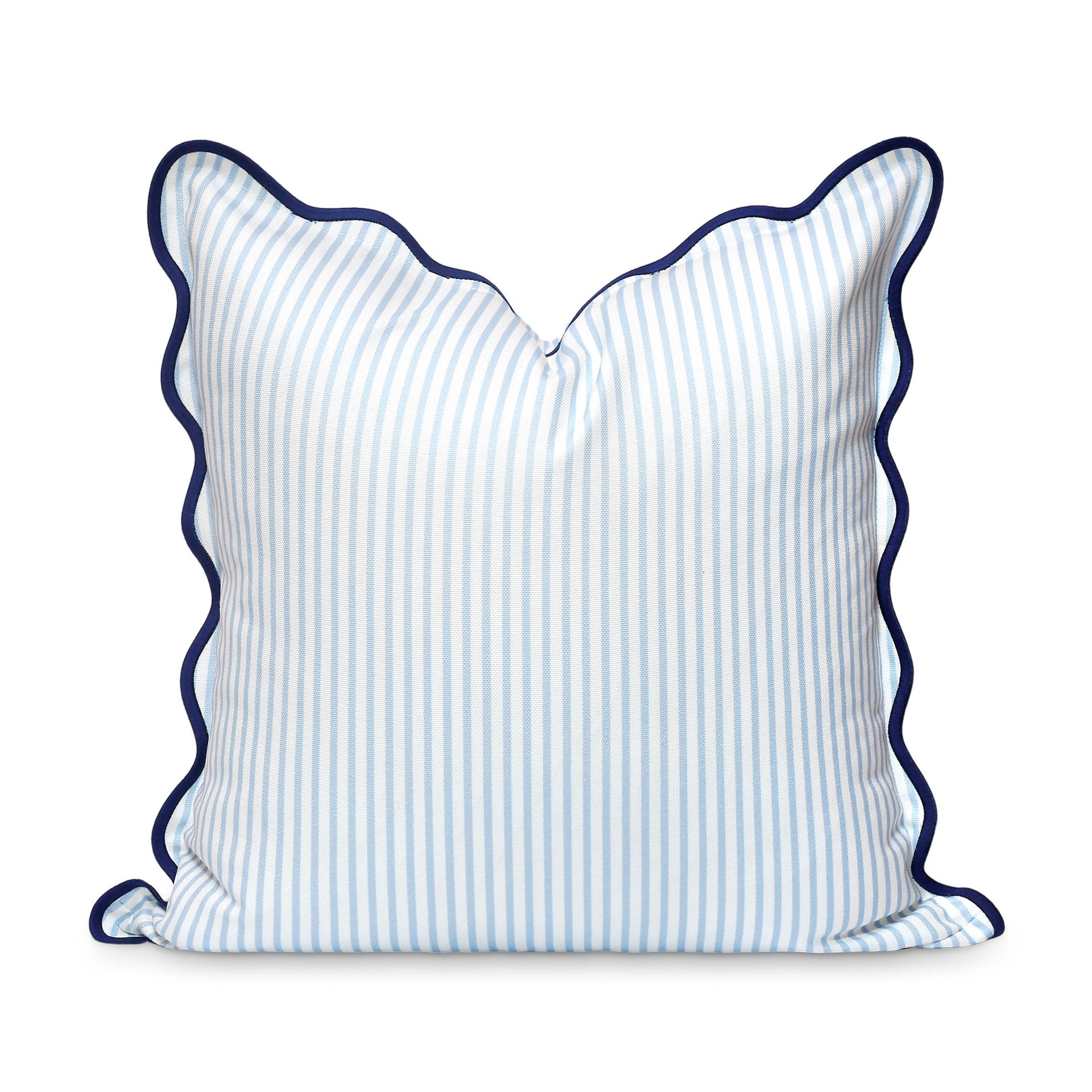 Coastal Indoor Outdoor Scalloped Throw Pillow Cover Only, Stripes B, Baby Blue, 20"x20"