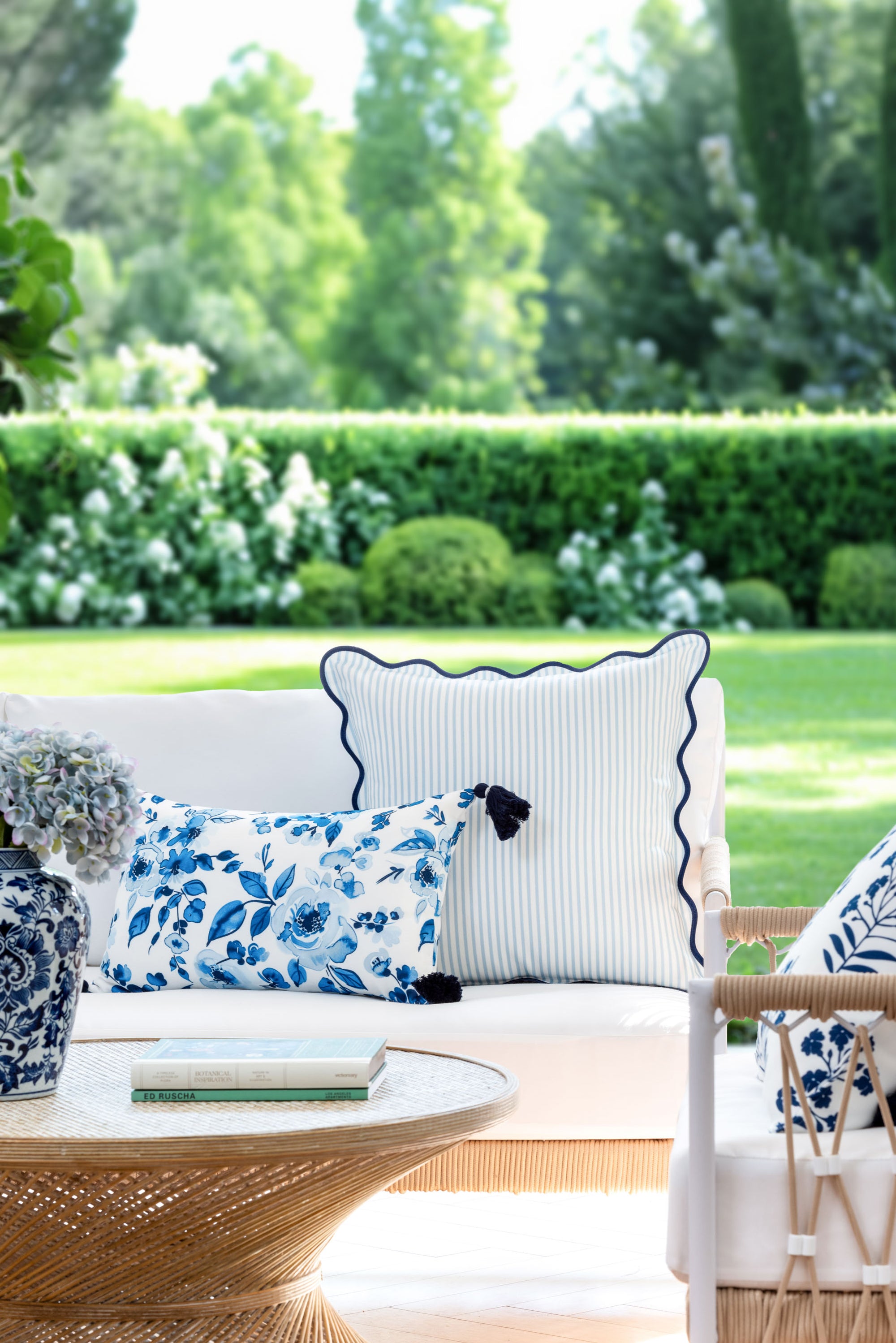 Coastal Indoor Outdoor Scalloped Throw Pillow Cover Only, Stripes B, Baby Blue, 20&quot;x20&quot;