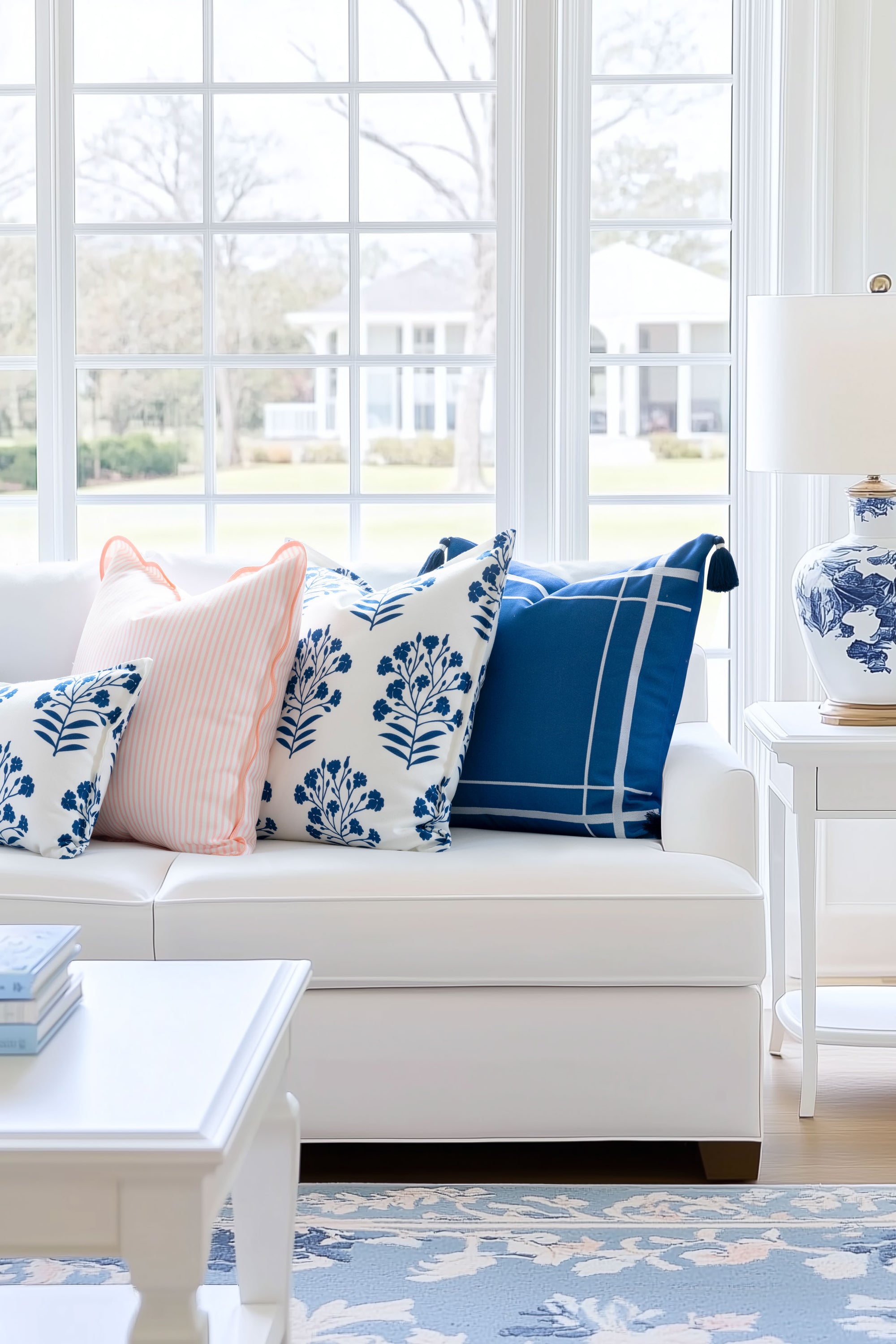 Coastal Indoor Outdoor Scalloped Throw Pillow Cover Only, Stripes, Blush Pink, 20&quot;x20&quot;
