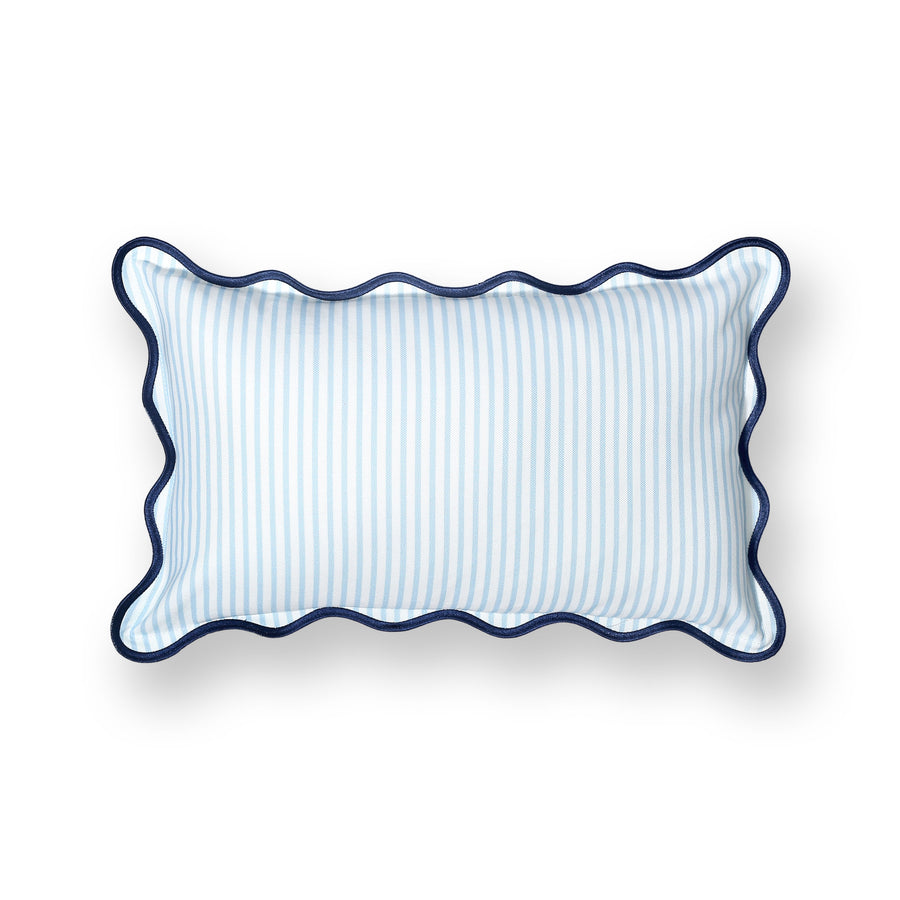 Coastal Indoor Outdoor Scalloped Lumbar Pillow Cover Only, Stripes B, Baby Blue, 12