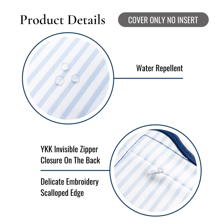 Coastal Indoor Outdoor Scalloped Lumbar Pillow Cover Only, Stripes B, Baby Blue, 12