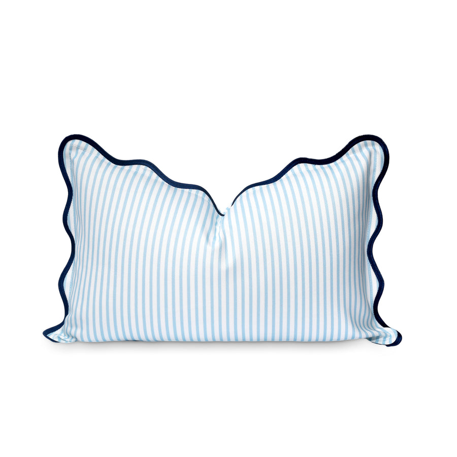 Coastal Indoor Outdoor Scalloped Lumbar Pillow Cover Only, Stripes B, Baby Blue, 12