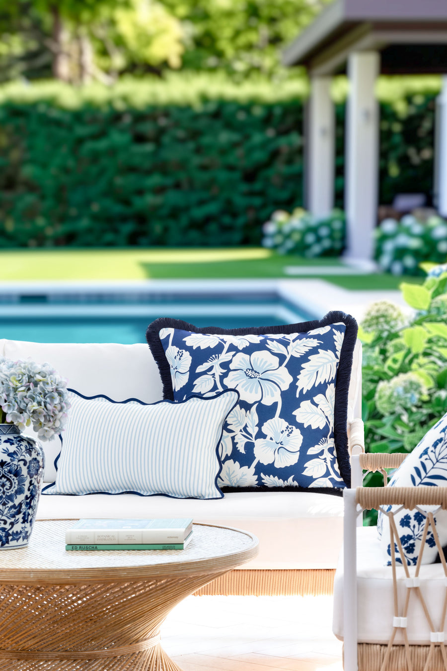 Coastal Indoor Outdoor Scalloped Lumbar Pillow Cover Only, Stripes B, Baby Blue, 12