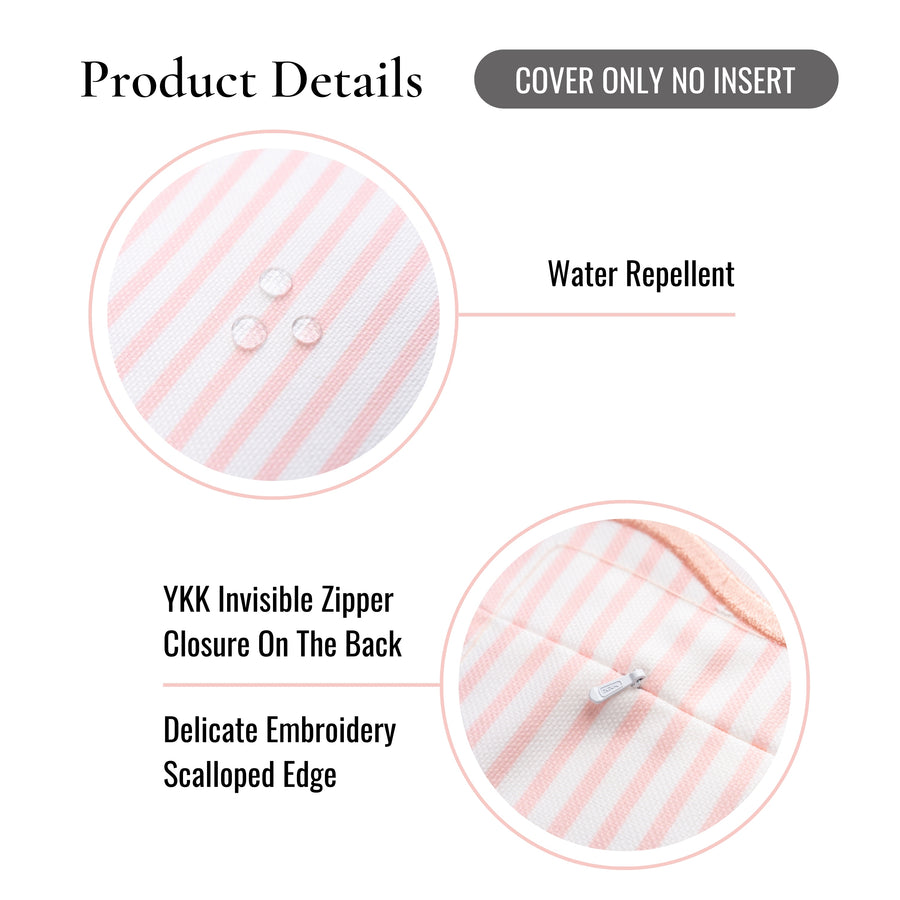 Coastal Indoor Outdoor Scalloped Lumbar Pillow Cover Only, Stripes, Blush Pink, 12