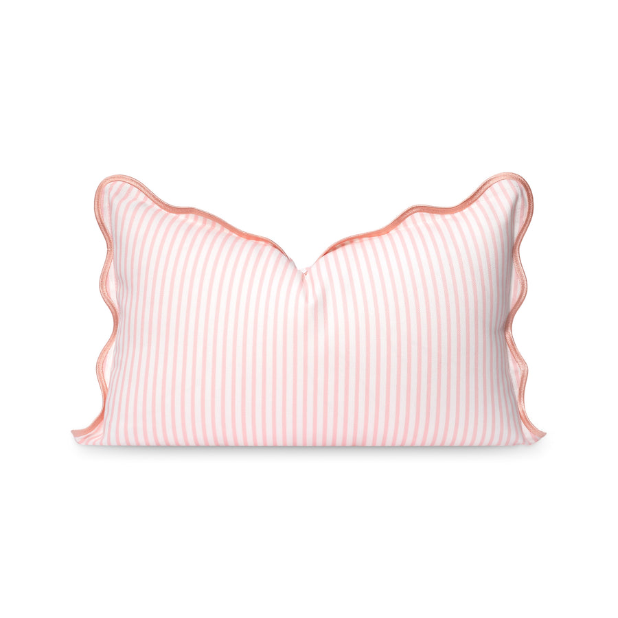 Coastal Indoor Outdoor Scalloped Lumbar Pillow Cover Only, Stripes, Blush Pink, 12