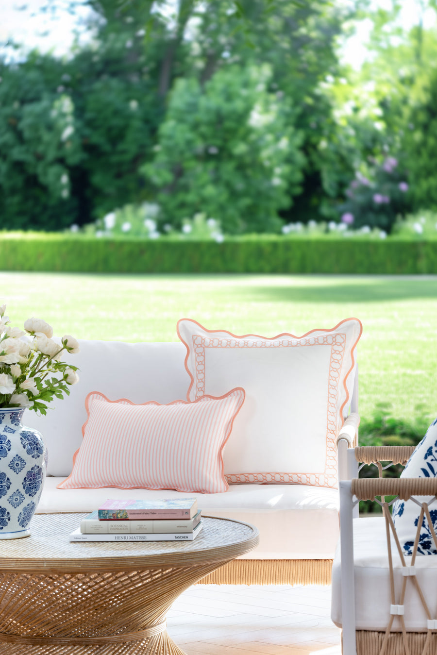 Coastal Indoor Outdoor Scalloped Lumbar Pillow Cover Only, Stripes, Blush Pink, 12