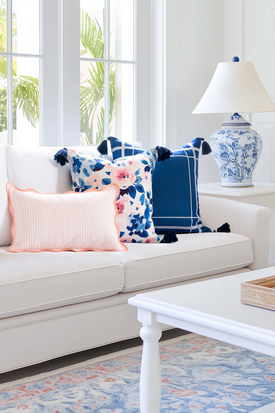 Coastal Indoor Outdoor Scalloped Lumbar Pillow Cover Only, Stripes, Blush Pink, 12