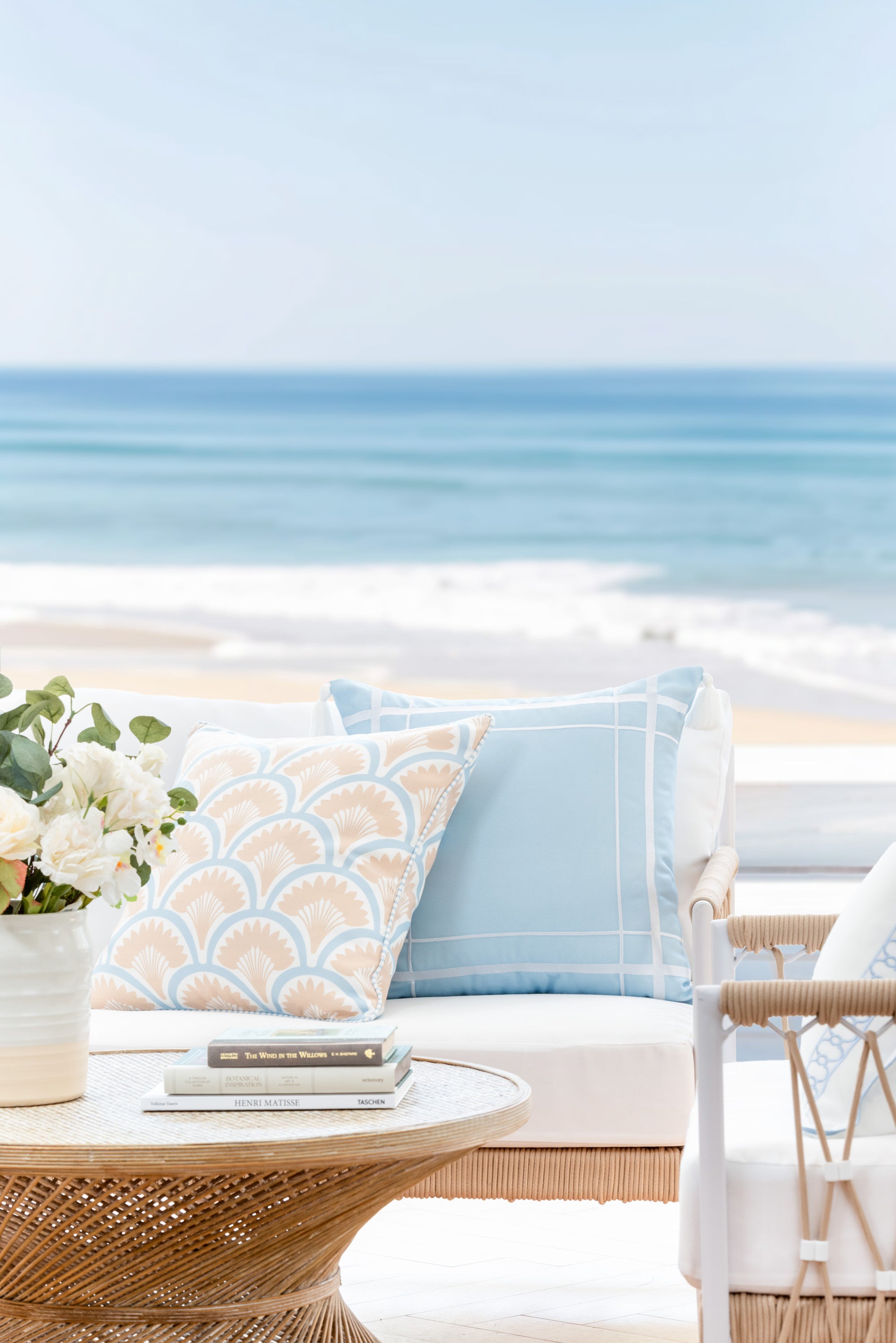 Coastal Indoor Outdoor Throw Pillow Cover Only, Line Frame, Baby Blue, 20&quot;x20&quot;
