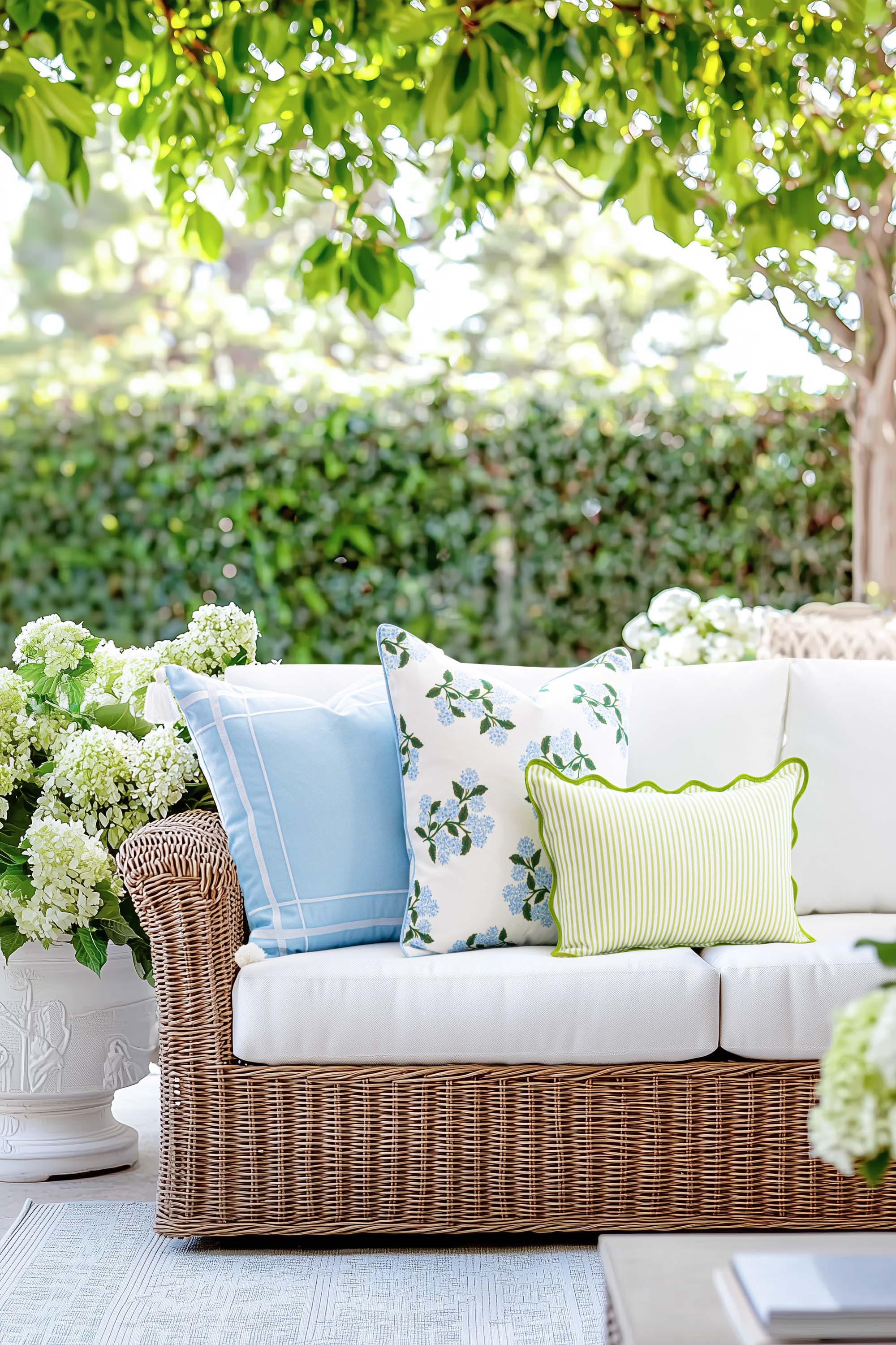 Coastal Indoor Outdoor Throw Pillow Cover Only, Line Frame, Baby Blue, 20&quot;x20&quot;