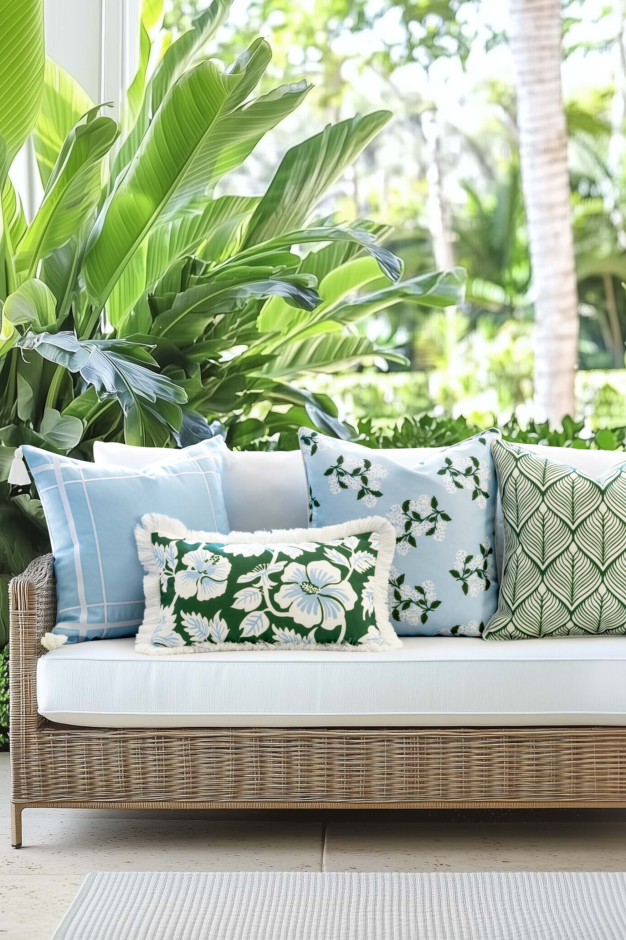 Coastal Indoor Outdoor Throw Pillow Cover Only, Line Frame, Baby Blue, 20&quot;x20&quot;