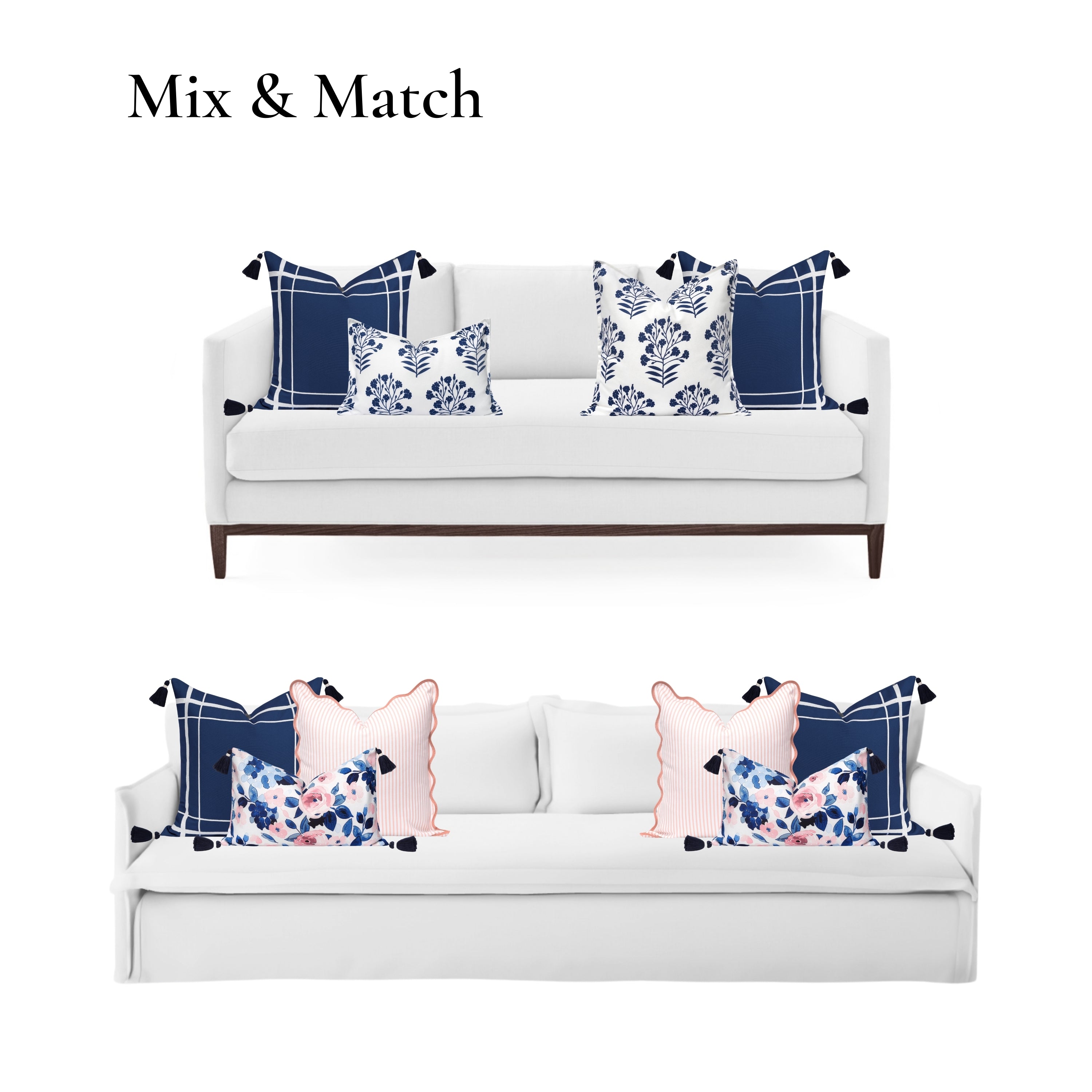 Coastal Navy Outdoor Pillow Cover, Line Frame, Navy Blue 20