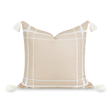 Coastal Indoor Outdoor Throw Pillow Cover Only, Line Frame, Neutral Tan, 20