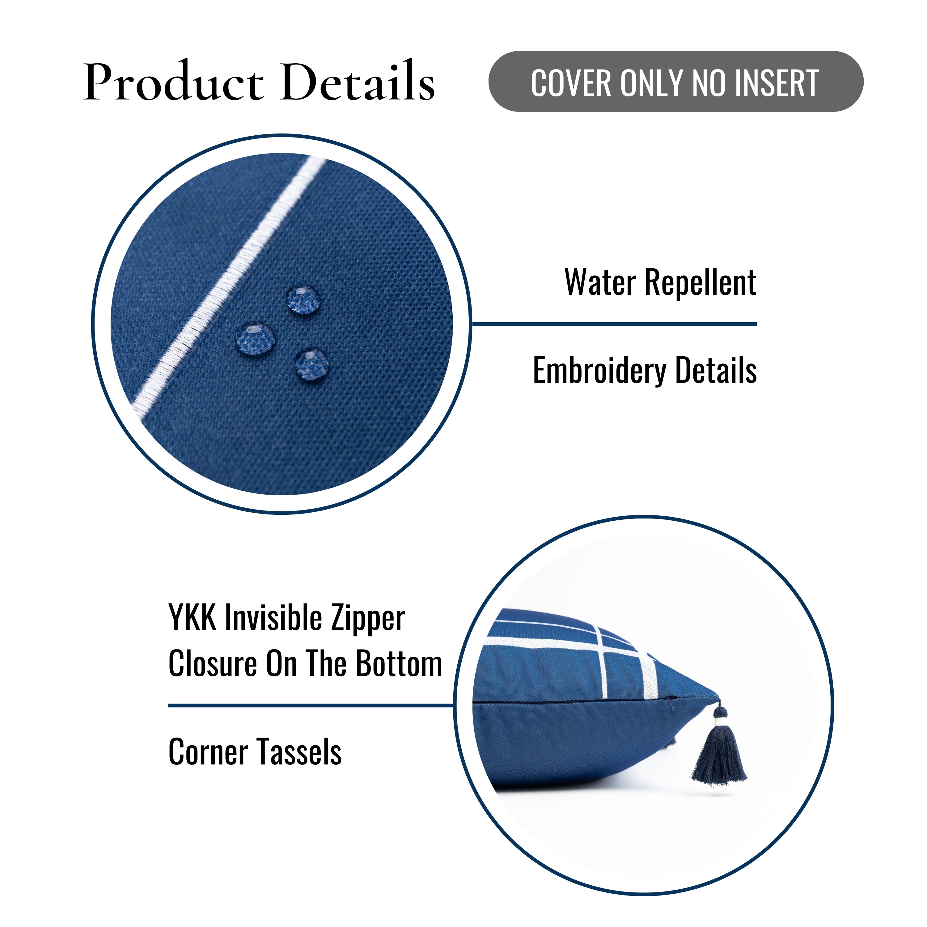 Coastal Navy Outdoor Pillow Cover, Line Frame, Navy Blue, 12