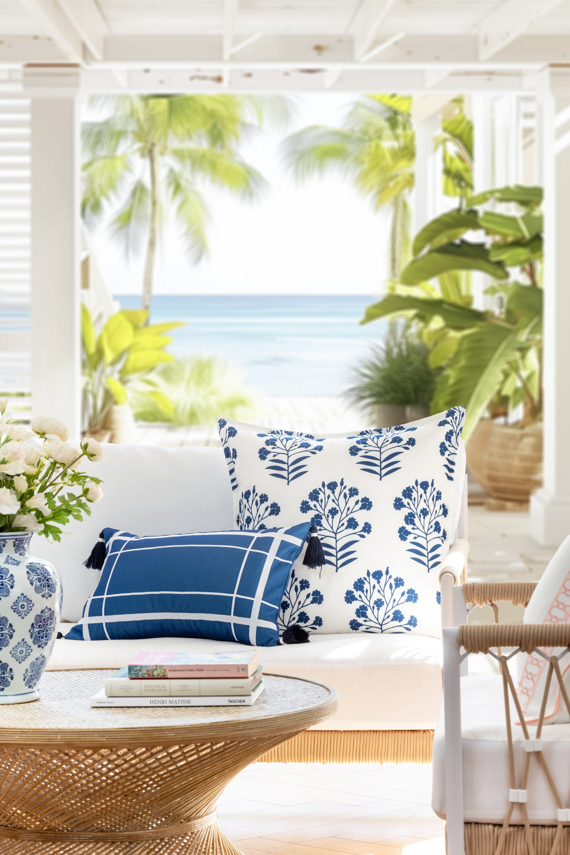 Coastal Navy Outdoor Pillow Cover, Line Frame, Navy Blue, 12