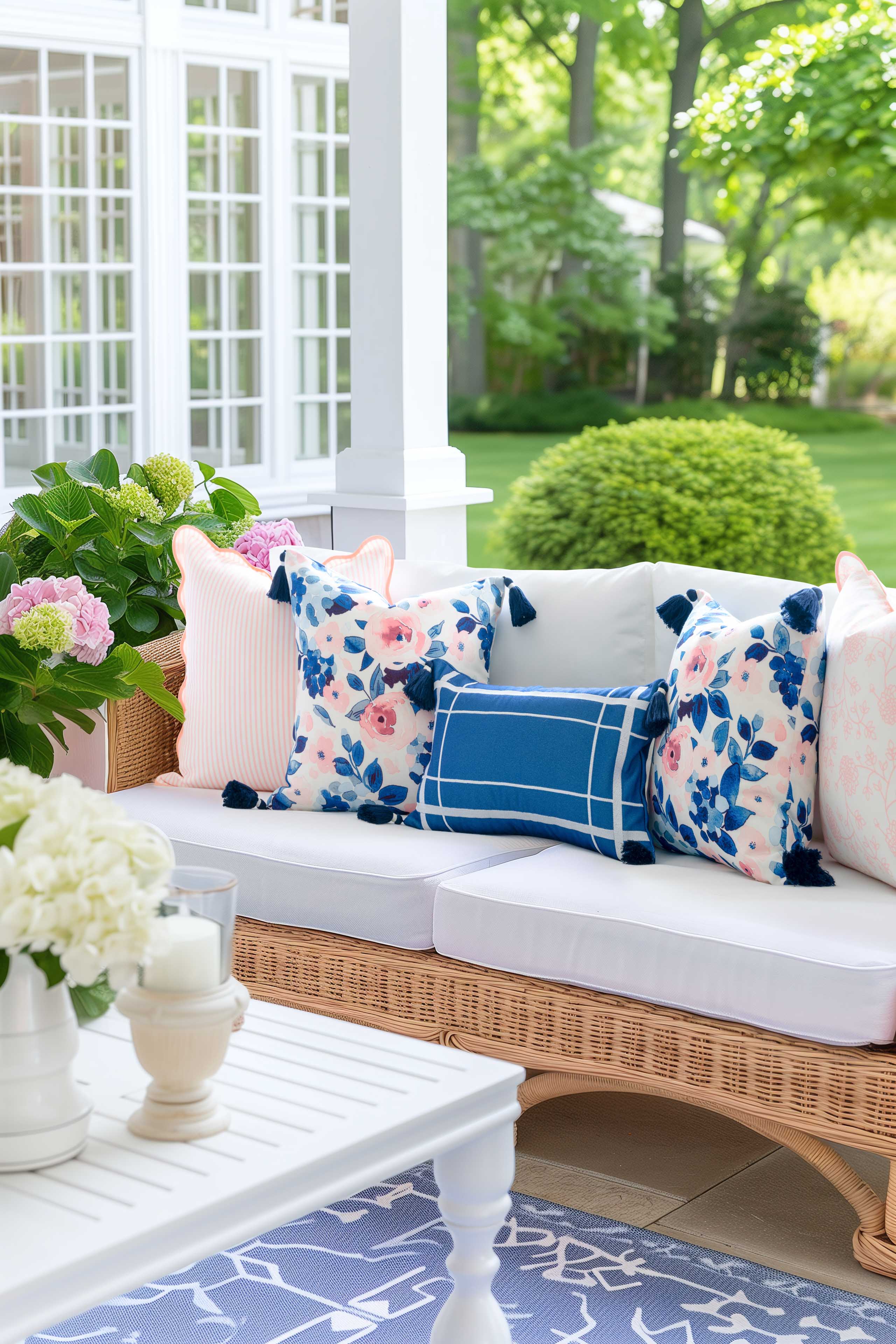 Coastal Navy Outdoor Pillow Cover, Line Frame, Navy Blue, 12