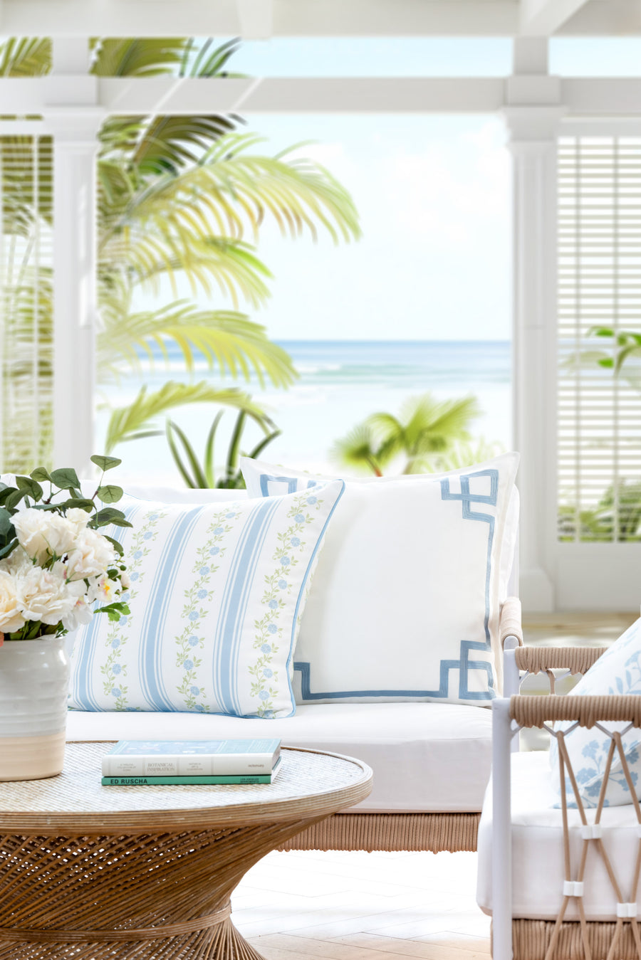 Coastal Indoor Outdoor Throw Pillow Cover Only, Stripe Floral, Baby Blue, 20