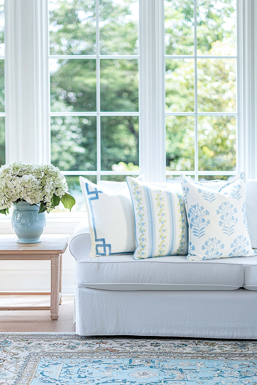 Coastal Indoor Outdoor Throw Pillow Cover Only, Stripe Floral, Baby Blue, 20