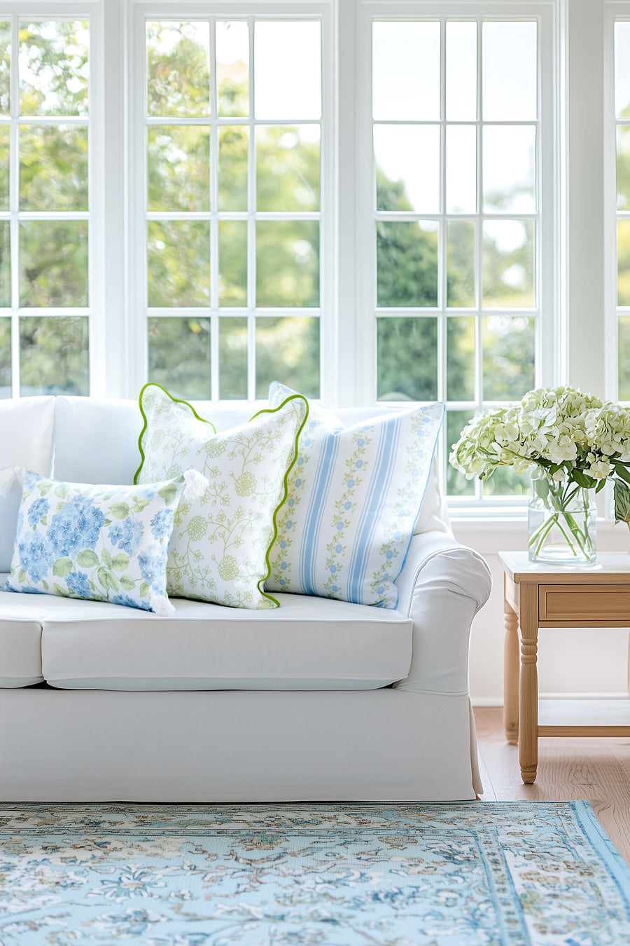 Coastal Indoor Outdoor Throw Pillow Cover Only, Stripe Floral, Baby Blue, 20