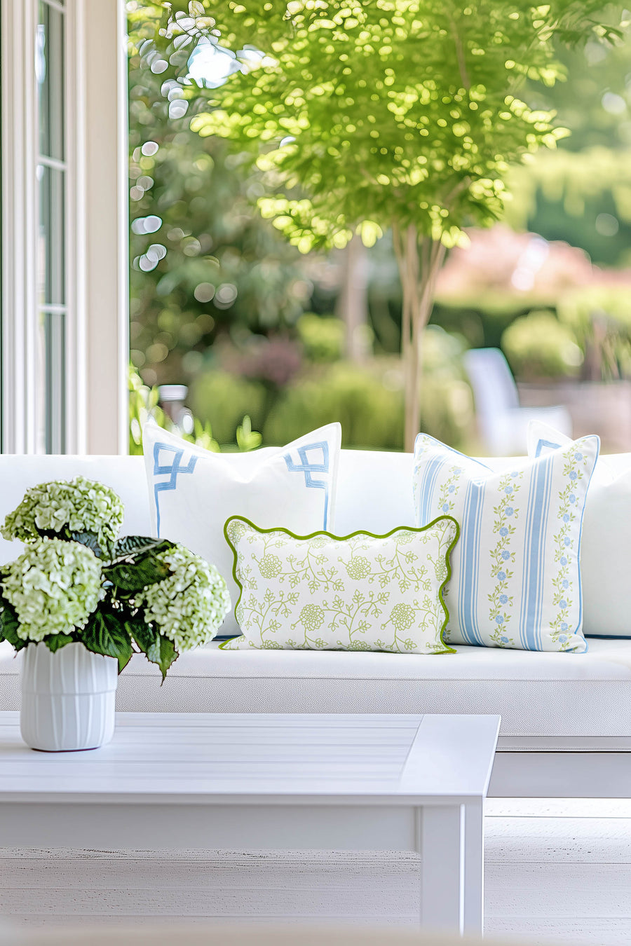 Coastal Indoor Outdoor Throw Pillow Cover Only, Stripe Floral, Baby Blue, 20