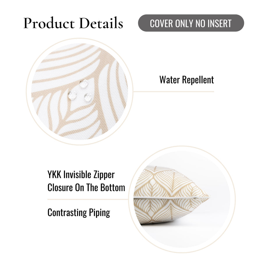 Coastal Indoor Outdoor Throw Pillow Cover Only, Geometric Leaves, Neutral Tan, 20