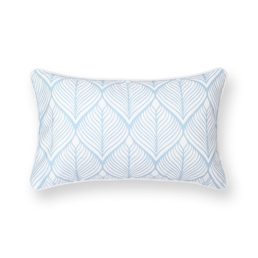 Coastal Indoor Outdoor Lumbar Pillow Cover Only, Geometric Leaves, Baby Blue, 12