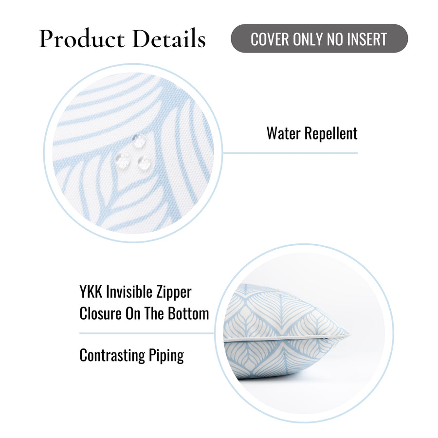 Coastal Indoor Outdoor Lumbar Pillow Cover Only, Geometric Leaves, Baby Blue, 12
