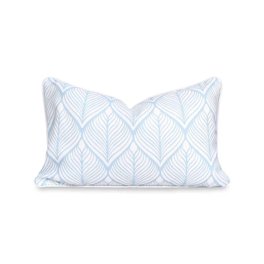 Coastal Indoor Outdoor Lumbar Pillow Cover Only, Geometric Leaves, Baby Blue, 12