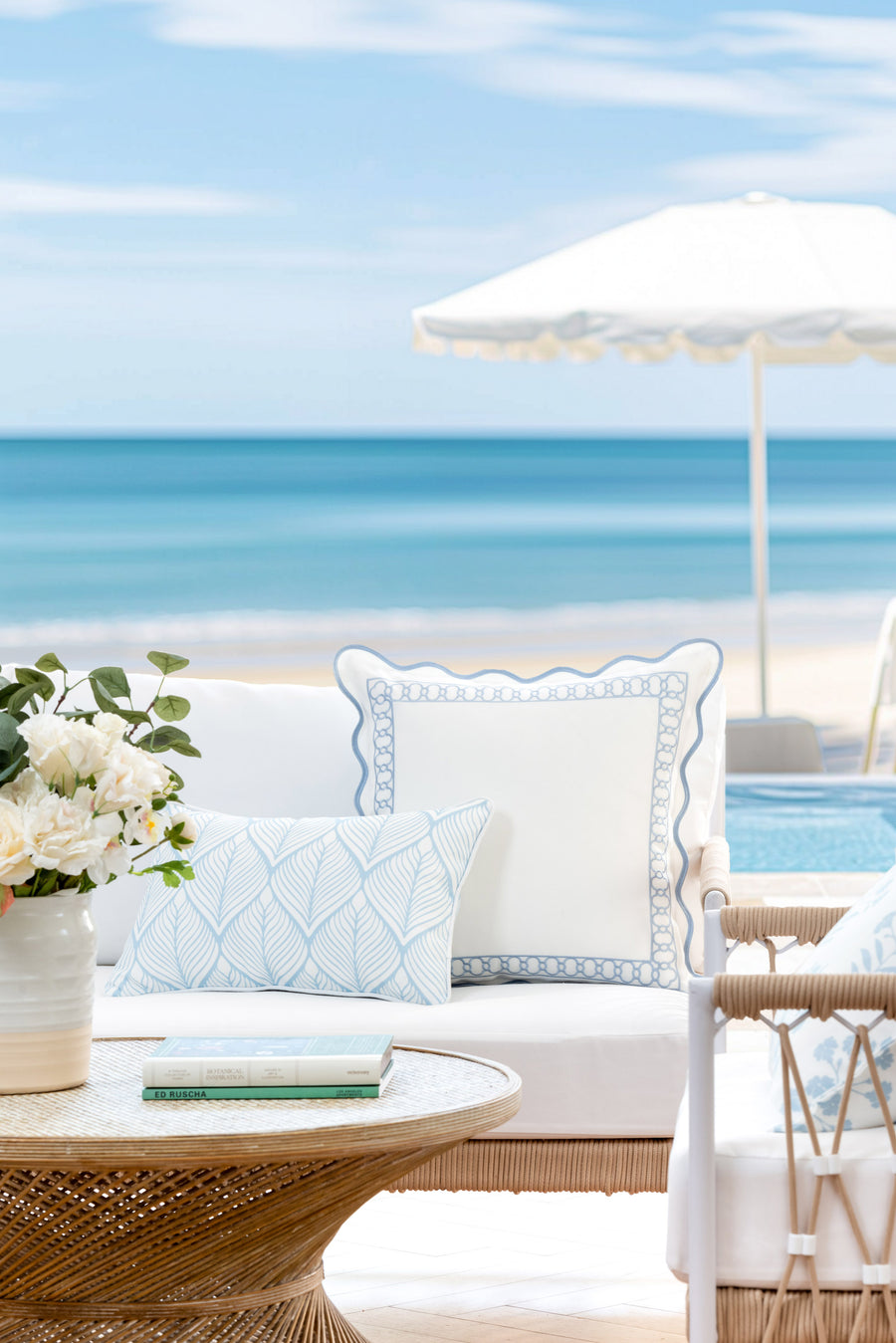 Coastal Indoor Outdoor Lumbar Pillow Cover Only, Geometric Leaves, Baby Blue, 12