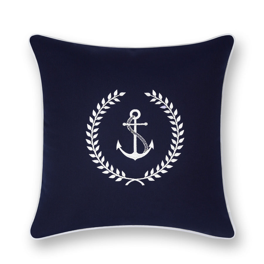 Coastal Indoor Outdoor Throw Pillow Cover Only, Nautical Yacht Anchor, Navy Blue, 18