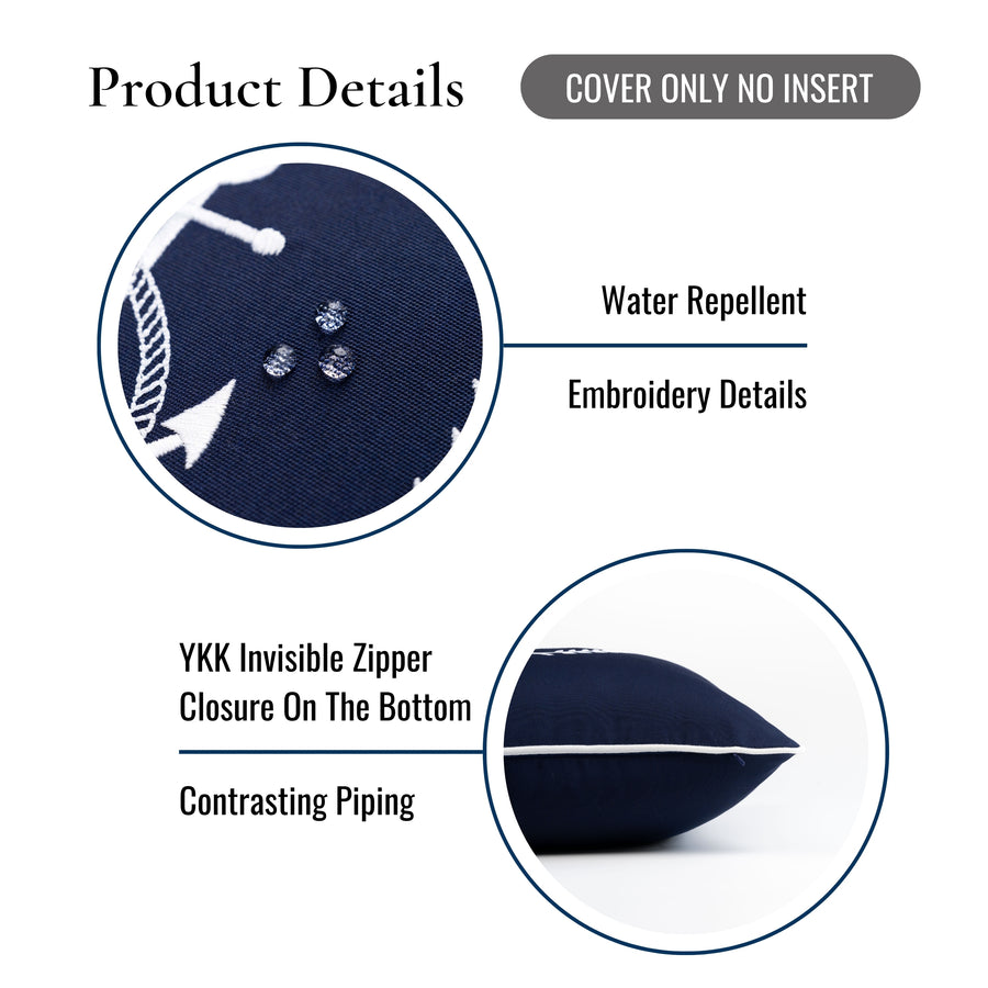 Coastal Indoor Outdoor Throw Pillow Cover Only, Nautical Yacht Anchor, Navy Blue, 18