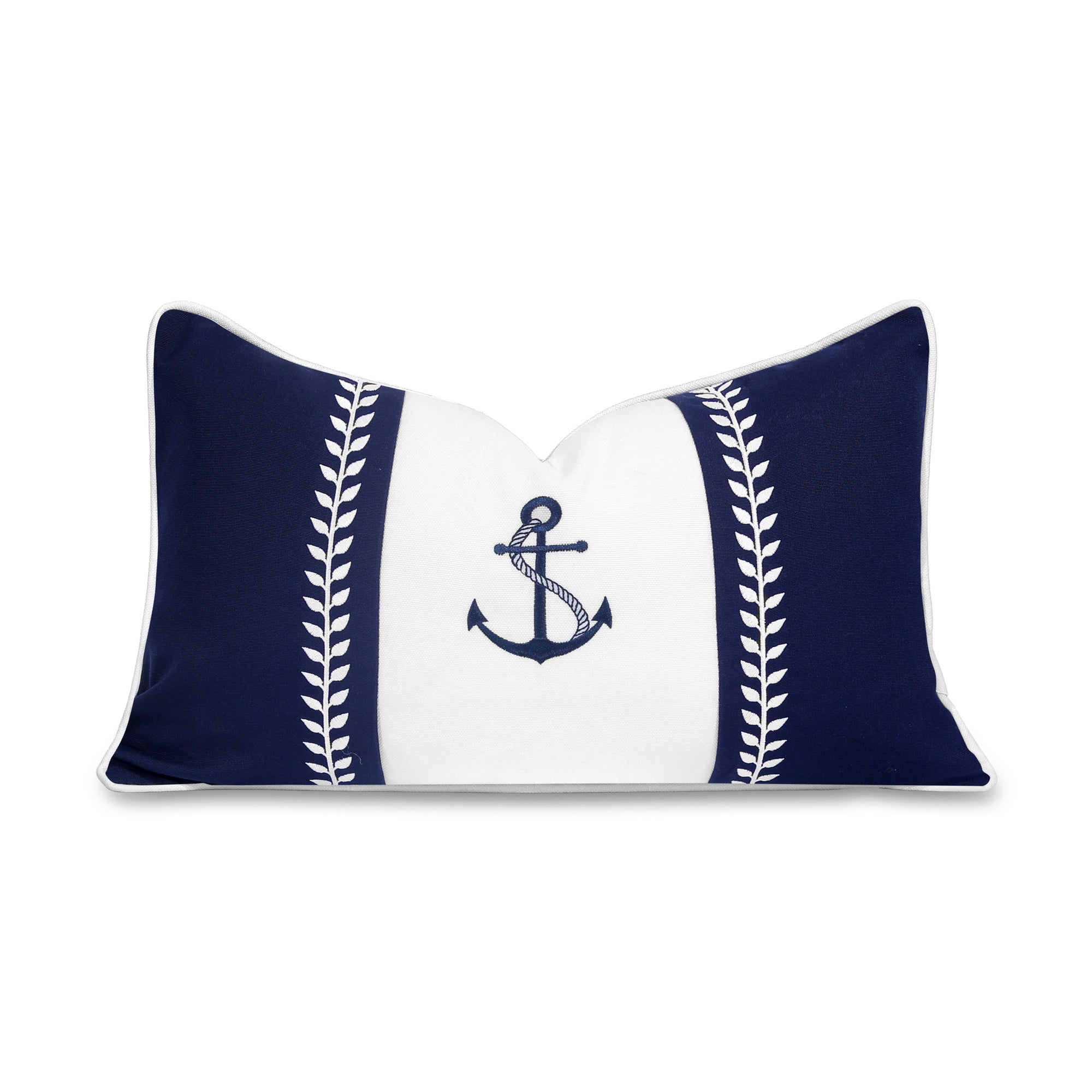 Coastal Embroidered Outdoor Pillow Cover, Nautical Yacht Anchor