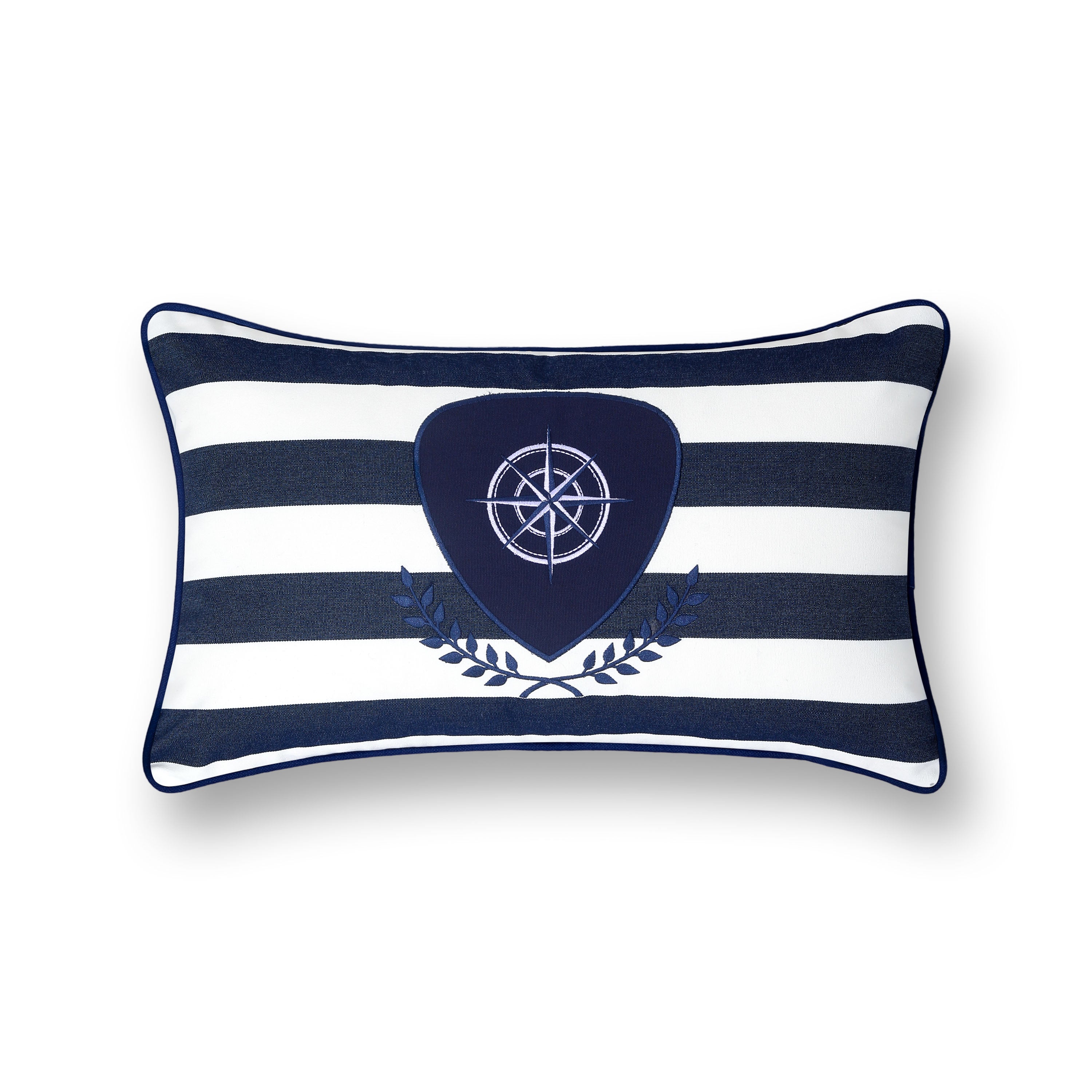 Coastal Navy Blue Outdoor Pillow Cover, Nautical Yacht Stripe