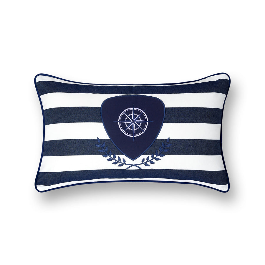 Coastal Indoor Outdoor Lumbar Pillow Cover Only, Nautical Yacht Stripe, Navy Blue, 12
