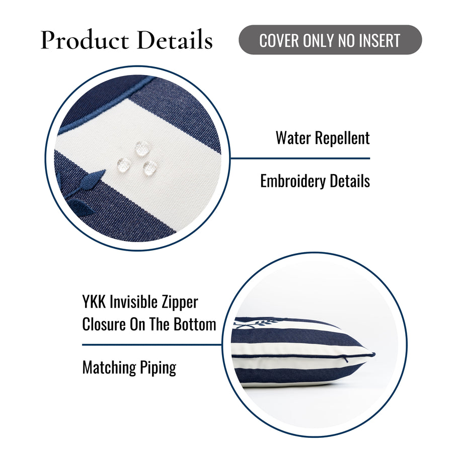 Coastal Indoor Outdoor Lumbar Pillow Cover Only, Nautical Yacht Stripe, Navy Blue, 12