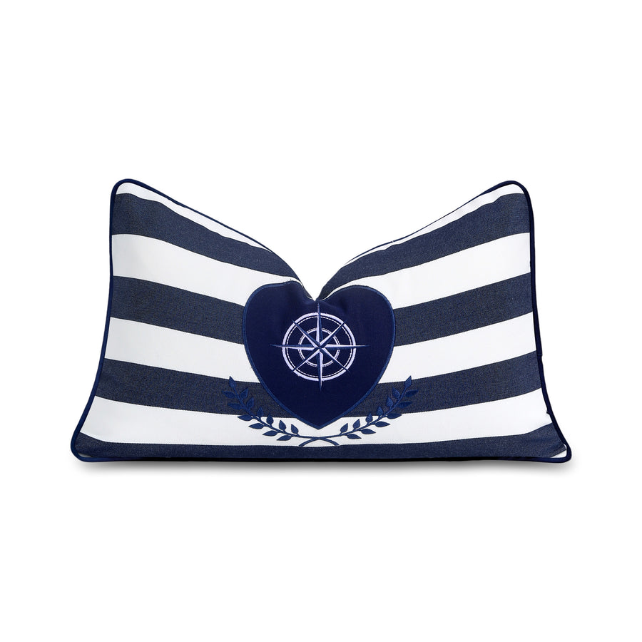 Coastal Indoor Outdoor Lumbar Pillow Cover Only, Nautical Yacht Stripe, Navy Blue, 12