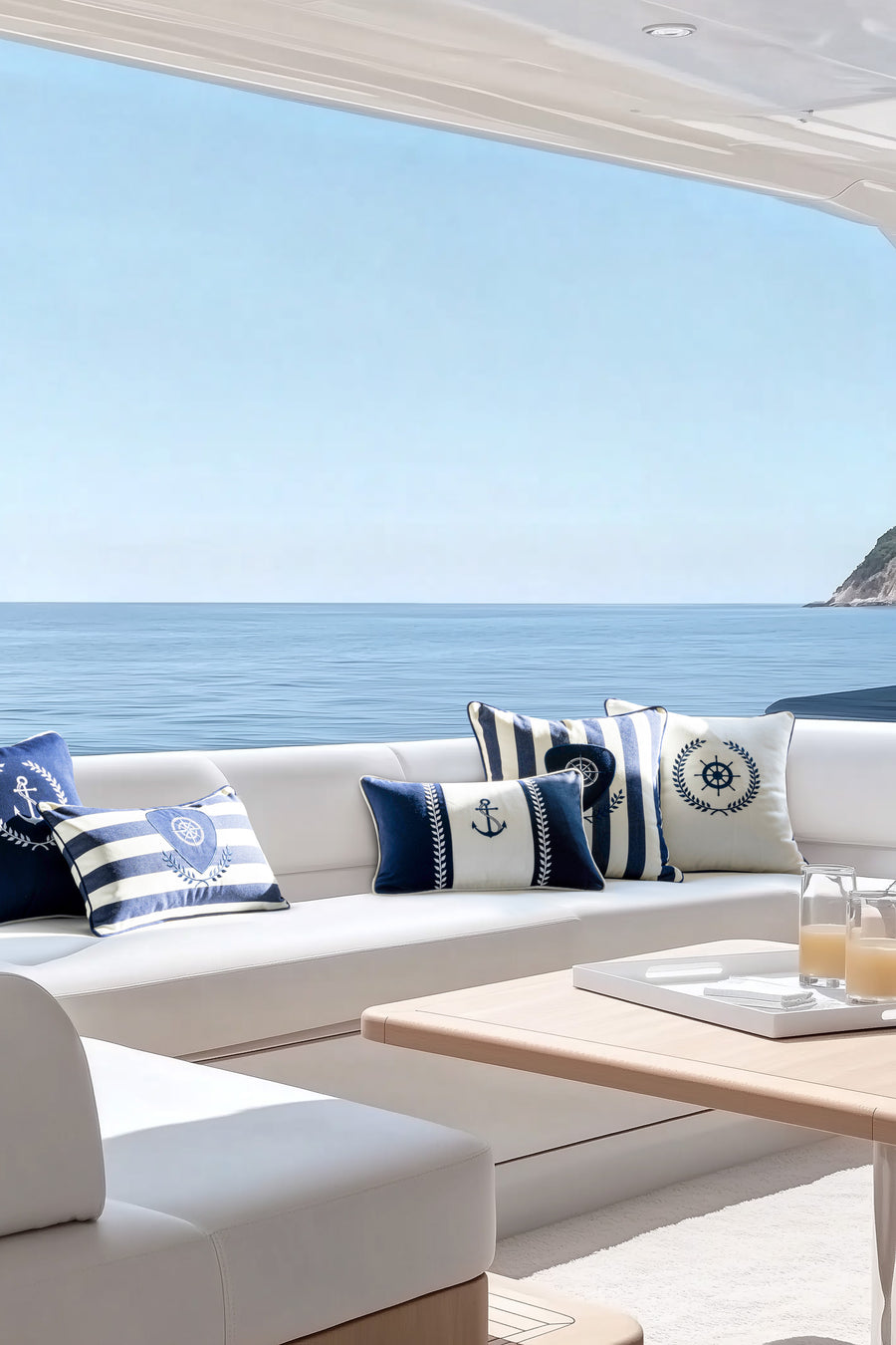 Coastal Indoor Outdoor Lumbar Pillow Cover Only, Nautical Yacht Stripe, Navy Blue, 12