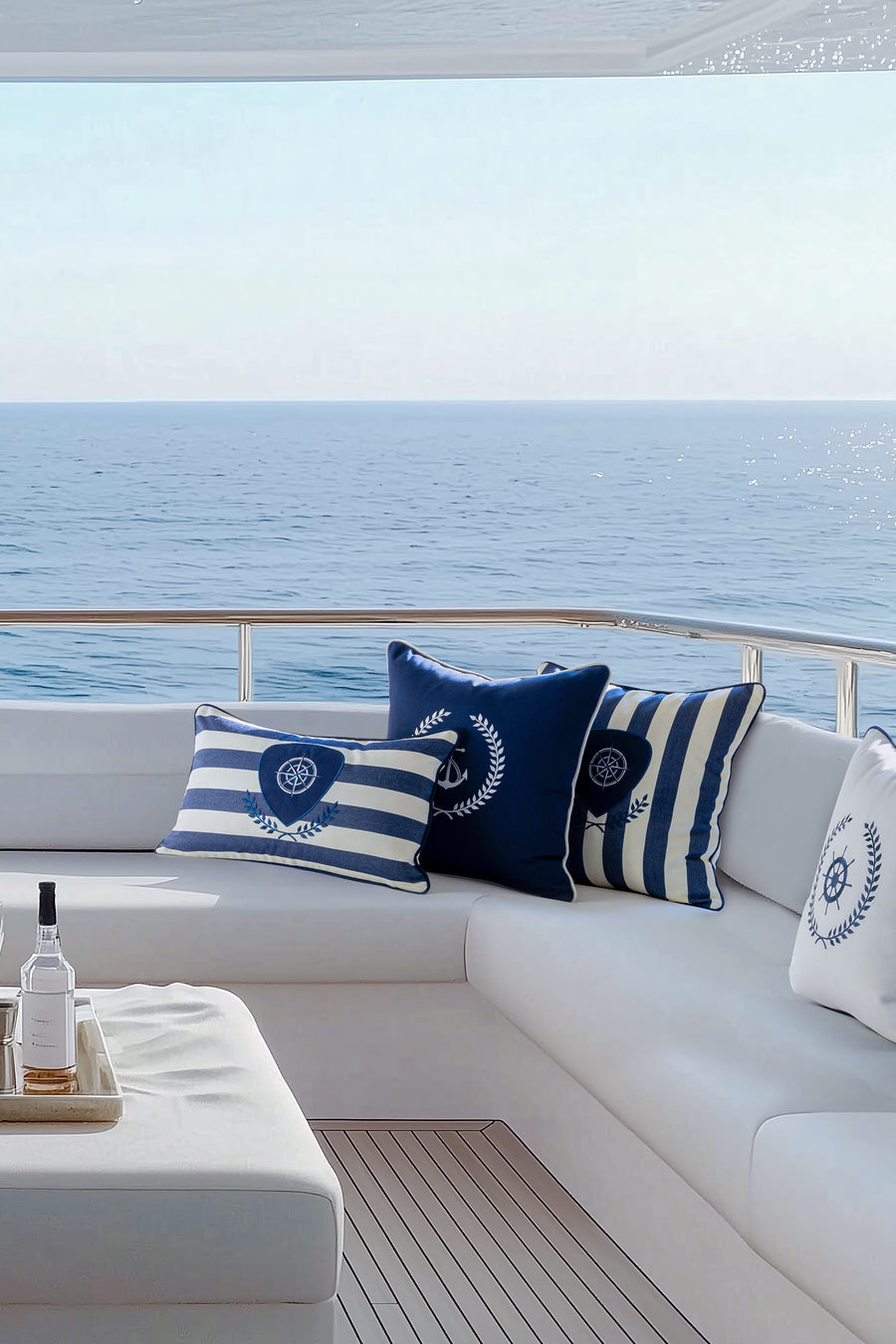 Coastal Indoor Outdoor Lumbar Pillow Cover Only, Nautical Yacht Stripe, Navy Blue, 12