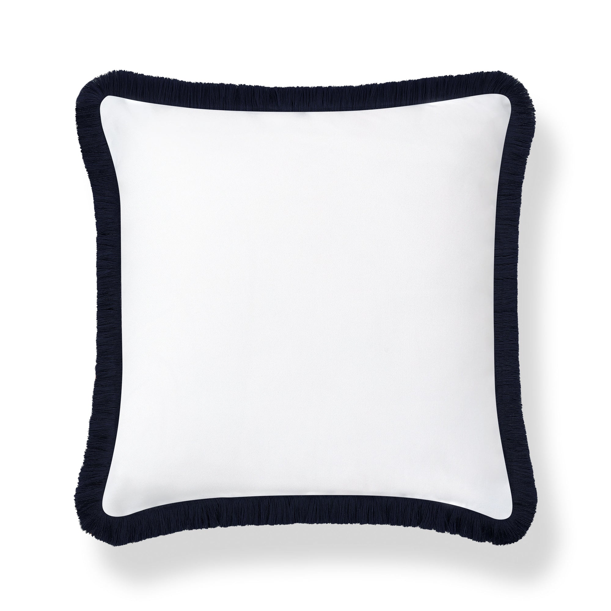 Coastbay, Indoor/Outdoor Navy White Throw Pillow Cover, Solid with Fringe, 22&quot;x22&quot;