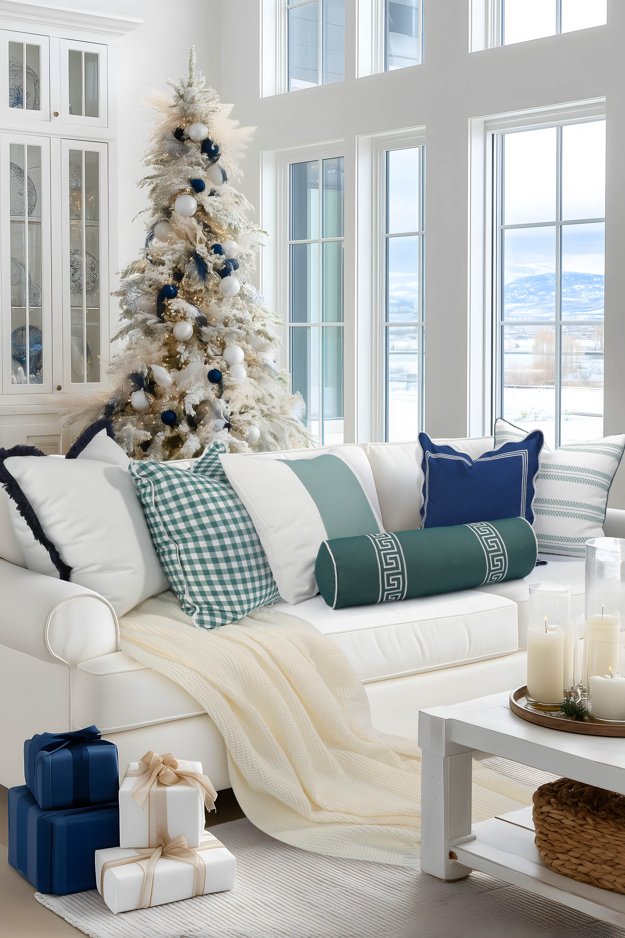 Coastbay, Indoor/Outdoor Navy White Throw Pillow Cover, Solid with Fringe, 22&quot;x22&quot;