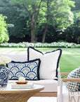 Coastbay, Indoor/Outdoor Navy White Throw Pillow Cover, Solid with Fringe, 22"x22"