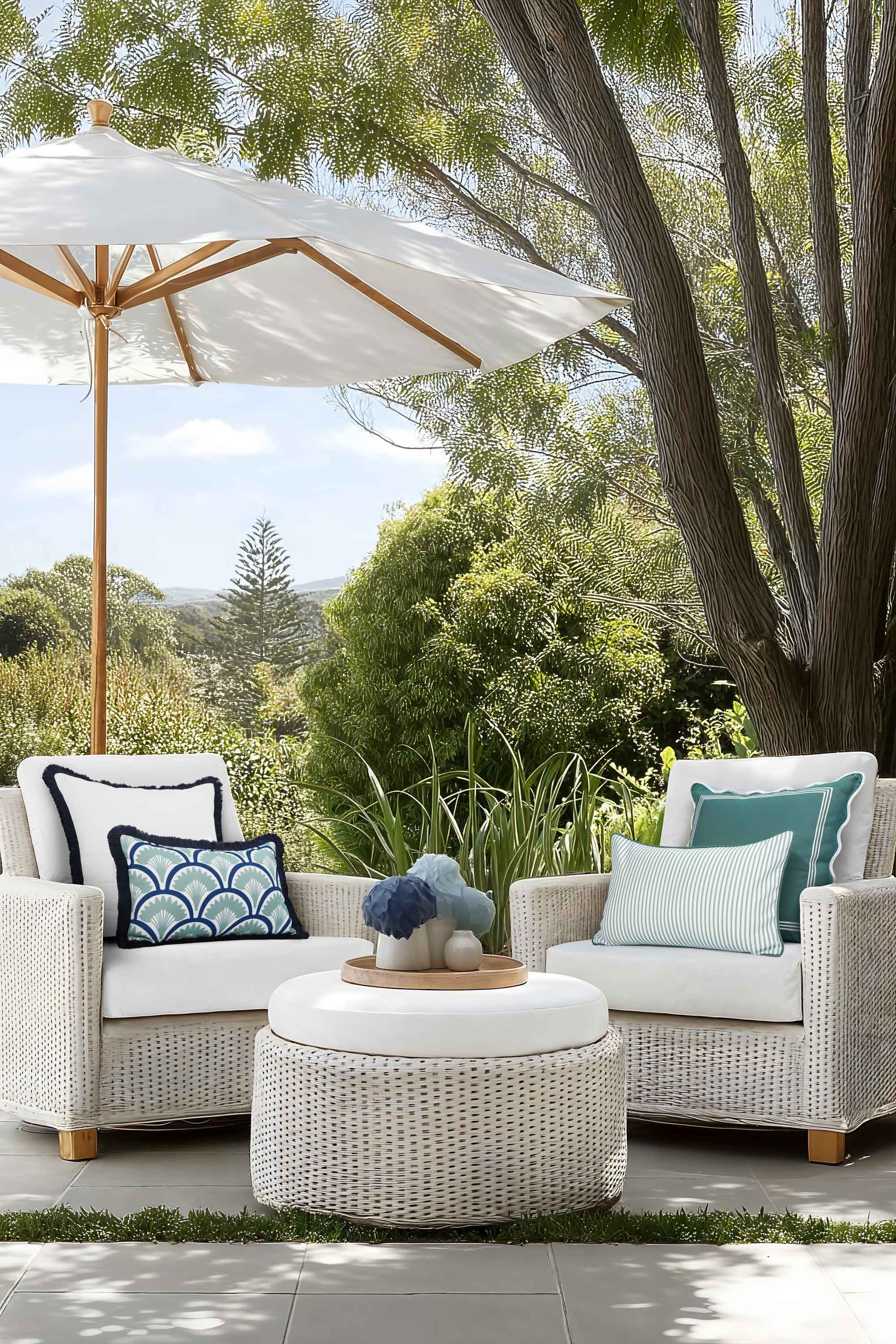 Coastbay, Indoor/Outdoor Navy White Throw Pillow Cover, Solid with Fringe, 22&quot;x22&quot;