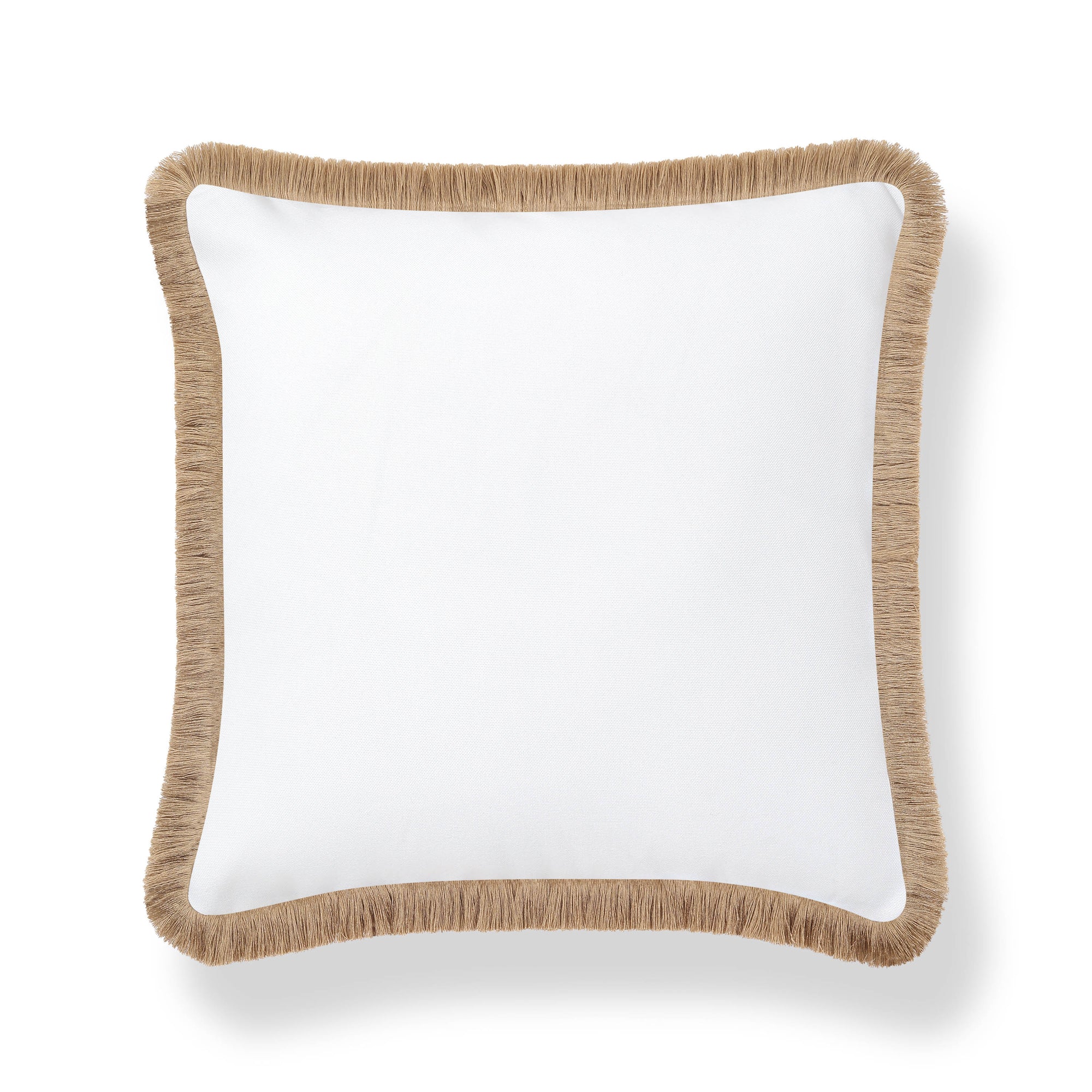 Coastbay, Indoor/Outdoor Tan White Pillow Cover, Solid with Fringe, 22&quot;x22&quot;