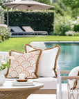 Coastbay, Indoor/Outdoor Tan White Pillow Cover, Solid with Fringe, 22"x22"