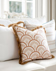 Coastbay, Indoor/Outdoor Tan White Pillow Cover, Solid with Fringe, 22"x22"