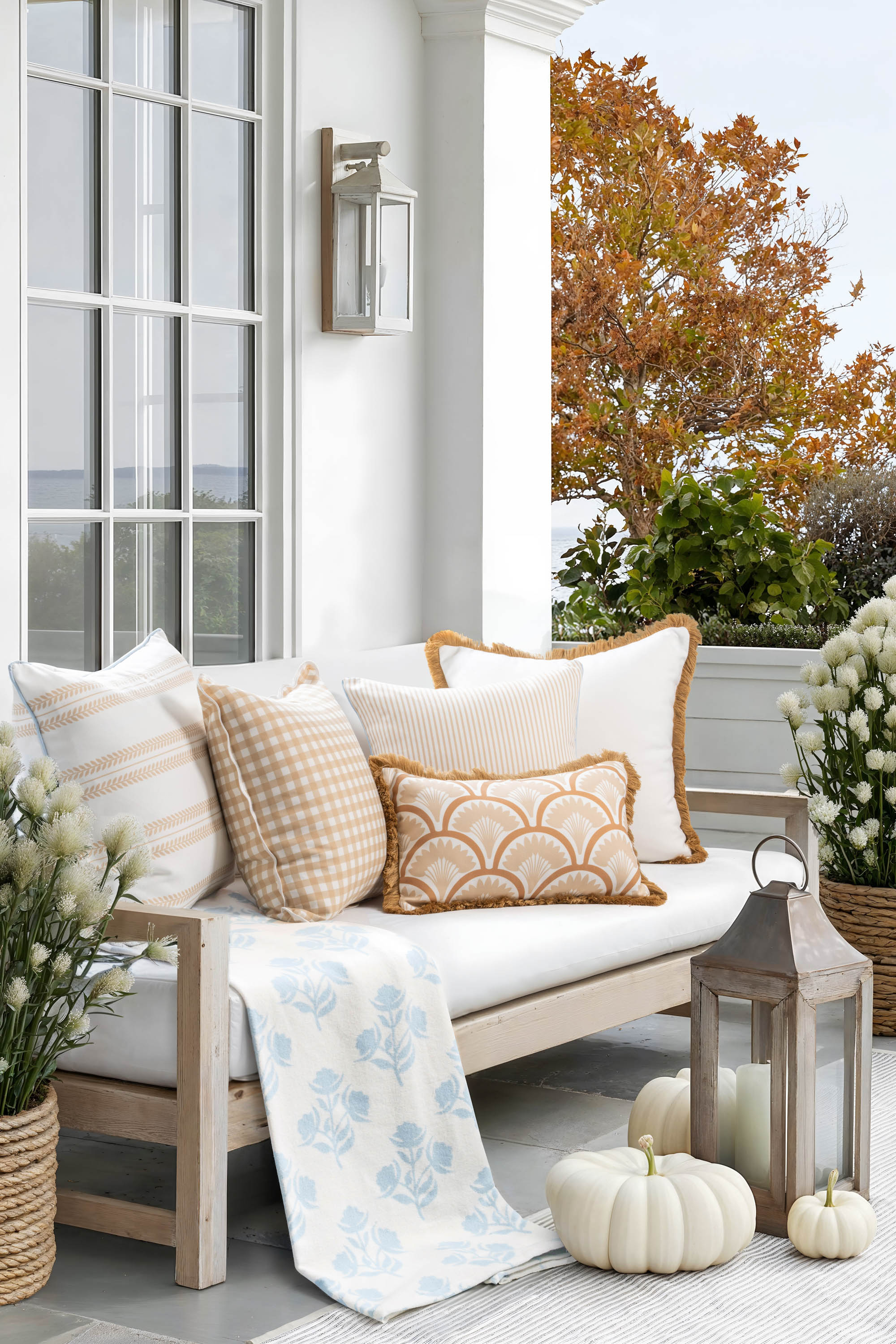 Coastbay, Indoor/Outdoor Tan White Pillow Cover, Solid with Fringe, 22&quot;x22&quot;