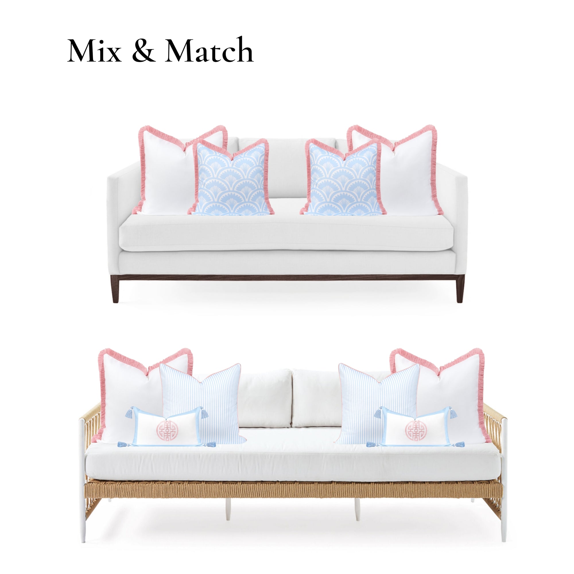 Coastbay, Indoor/Outdoor Pink White Pillow Cover, Solid with Fringe, 22&quot;x22&quot;